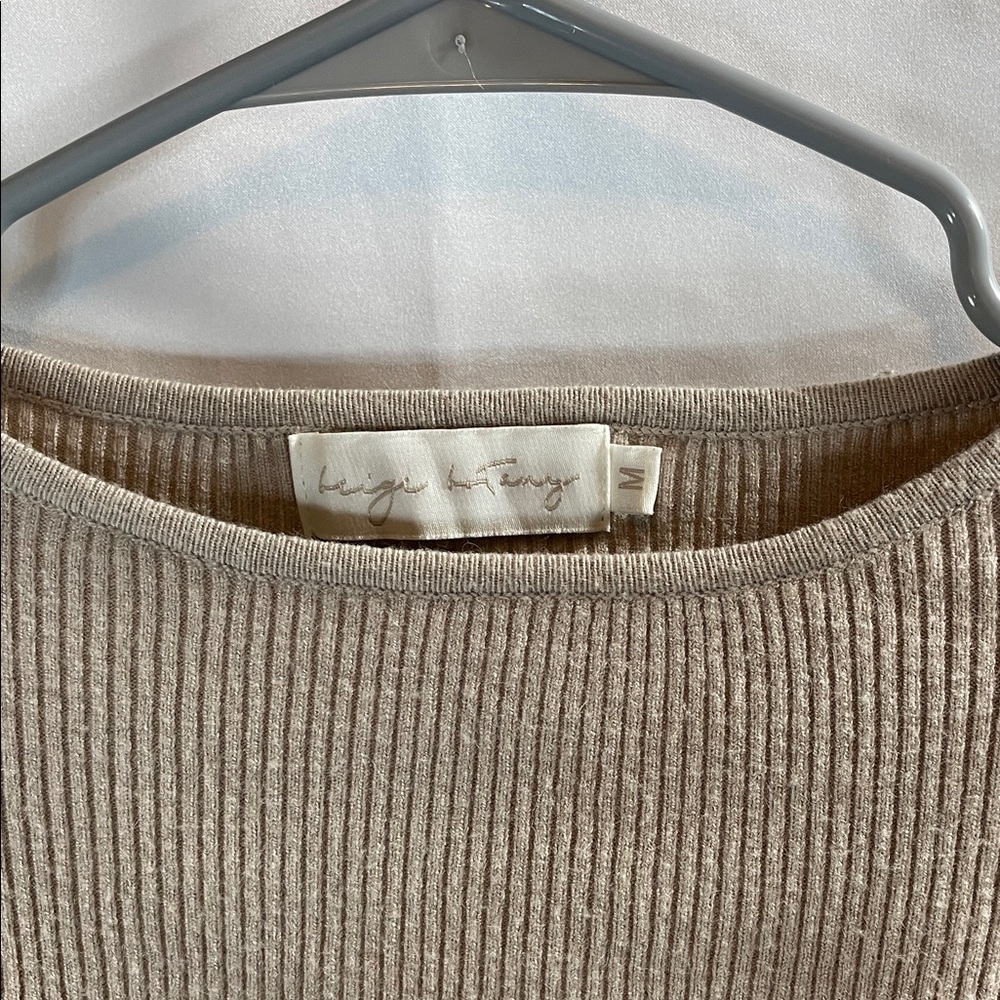Chic Long Sleeve Beige Knit Dress - Picture 2 of 13